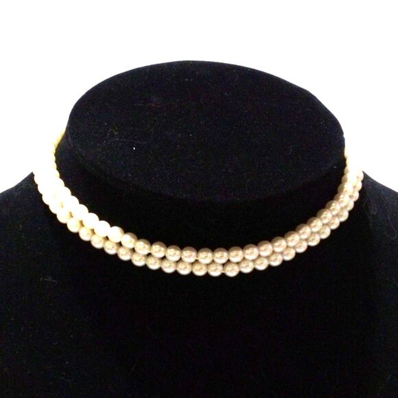 Vintage 1928 Jewelry Co Double Row Faux Pearl Choker Necklace - Picture 1 of 6